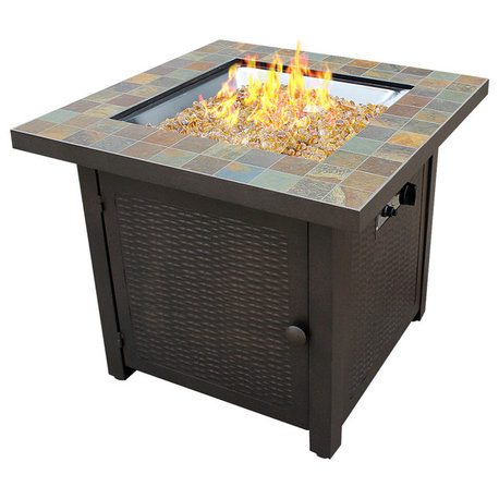 Square Slate Fire Pit, Bronze