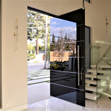 Custom Frameless Black Laminated Glass Oversized Pivot Door