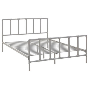 Modern Contemporary Urban Queen Size Platform Bed Frame, Gray Gray, Metal Steel