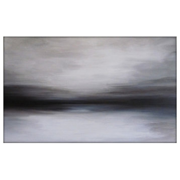 Large Abstract Painting on Canvas Modern Acrylic Skyline- 30x48- White, Browns
