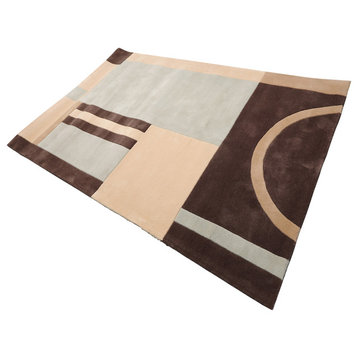 Brown Beige Color Hand Tufted  Rug, 5'3"x8'3"