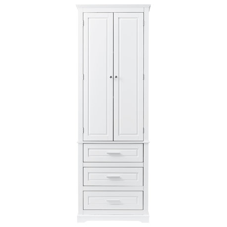 GDF Studio 24"W Bathroom Storage Cabinet with 3 Drawers, Adjustable Shelves, White