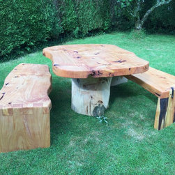 Tree Log Table and Benches - Outdoor Dining Sets