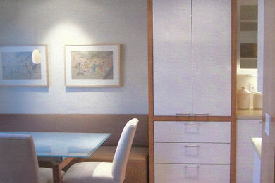 Kitchen/dining room combo - scandinavian limestone floor kitchen/dining room combo idea with beige walls