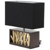 Modern 18"x16" Wood and Iron Rectangular Black and Brown Table Lamp