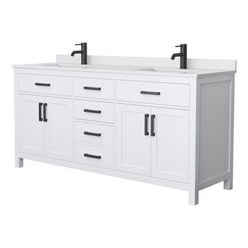 Beckett 72" White Double Vanity, White Cultured Marble Top, Black Trim