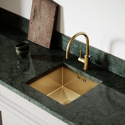 Elegance Pull Out Kitchen Mixer Tap & Vello Undermount Sink In Brushed Gold - Kitchen Taps