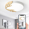 Modern LED Ceiling Lamp Surface with Wood for Kids room, Living Room, Dark Grey, Dia19.7xh2.4''