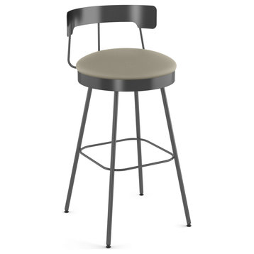 Amisco Monza Swivel Stool, Greige Faux Leather/Dark Gray Metal, Counter Height