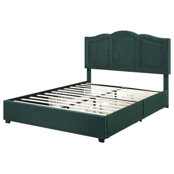 Furniture of America Alameda Fabric Upholstered Full Bed with Drawers in Green