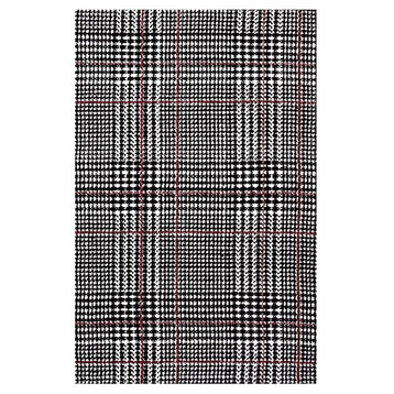 Kaja Abstract Plaid 5"x8" Area Rug, Ivory, Black and Red