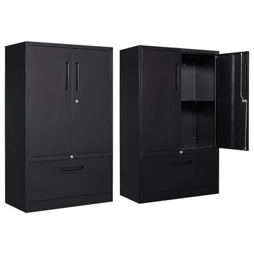 Metal Filing Cabinets, Lockable Drawers & Doors, Black, 1 Drawer