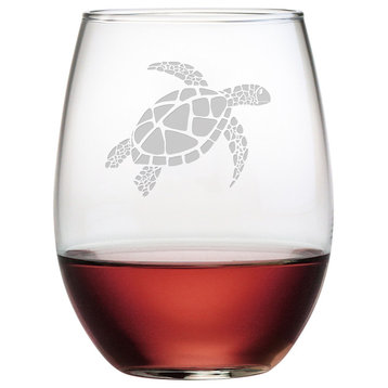 Sea Turtle Stemless Wine Glasses, Set of 4