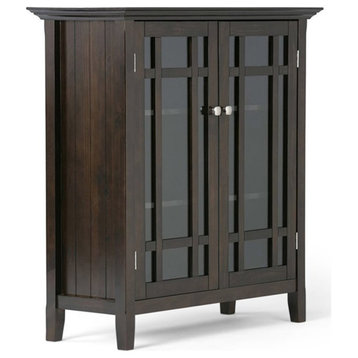 Maklaine Traditional Wood Medium Cabinet with 2 Tempered Glass Doors in Brown