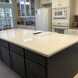 75 Beautiful Travertine Floor Kitchen With White Appliances