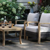 4-Piece Teak and Brown Wicker Seating Set With Sunbrella Cushions
