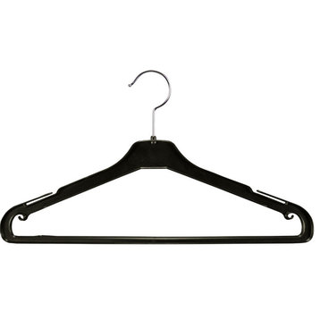 Black Plastic Suit Hanger With Non-Slip Bar and Long Notches, Box of 100
