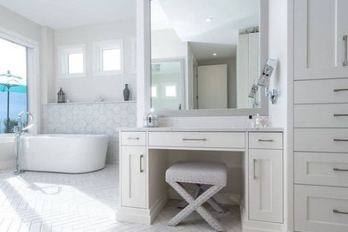 Trendy master porcelain tile porcelain tile bathroom photo in Other