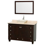 Wyndham Collection - Acclaim 48" Espresso Single Vanity, Ivory Marble Top, Pyra Bone Sink, 24" - Sublimely linking traditional and modern design aesthetics, and part of the exclusive Wyndham Collection Designer Series by Christopher Grubb, the Acclaim Vanity is at home in almost every bathroom decor. This solid oak vanity blends the simple lines of traditional design with modern elements like beautiful overmount sinks and brushed chrome hardware, resulting in a timeless piece of bathroom furniture. The Acclaim is available with a White Carrara or Ivory marble counter, a choice of sinks, and matching Mrrs. Featuring soft close door hinges and drawer glides, you'll never hear a noisy door again! Meticulously finished with brushed chrome hardware, the attention to detail on this beautiful vanity is second to none and is sure to be envy of your friends and neighbors