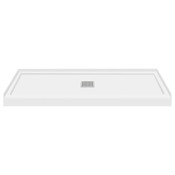 Transolid Linear 60"x32" Single Threshold Shower Base with a Center Drain, White