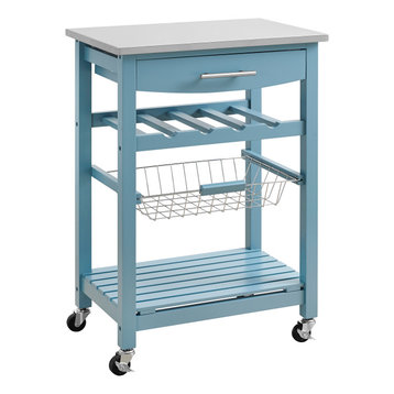 Linon Clarke Kitchen Cart With Blue Finish KI092BLU01U