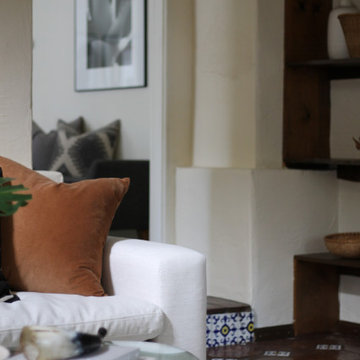 White Linen Sofa and Mexican Talavera Tile Floor in LA's Toluca Lake