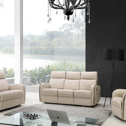 Argentina Light Beige / Brown Top Grain Leather Reclining Sofa Set - $4226.20 - Living Room Furniture Sets