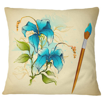 Flower With Brush Illustration Floral Throw Pillow, 18"x18"