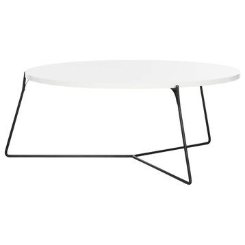 Modern Coffee Table, Steel Metal Slender Legs With Round Top, White