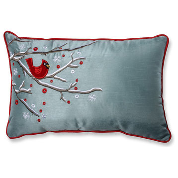 Holiday Cardinal on Snowy Branch Rectangular Throw Pillow