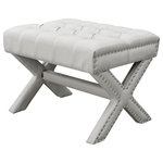 Inspired Home - Paola Linen Button Tufted Silver Nailhead Trim X-Leg Ottoman, Cream White - Our X-leg ottoman adds a gentle sophistication in the confines of your living room, bedroom or entryway. Featuring a button tufted high density foam cushioned seat and decorative nail head trim with solid birch X-legs, this elegant accent piece provides both functionality and a focal point of color and style that seamlessly blend with your main furniture to create a dynamic and cozy interior space to come home to.FEATURES: