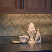 white tile fireplace
