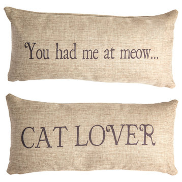 Meow Cat Lover Double Sided Pillow With Removable Leopard Print Pin