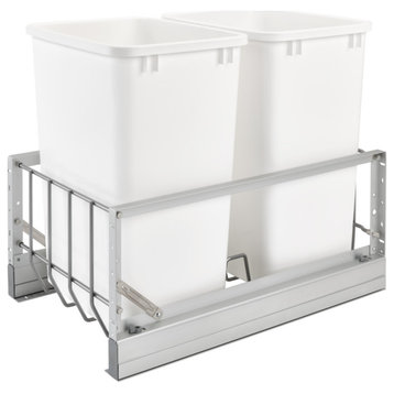 Pull Out Double Trash/Waste Container With Soft Close, White, 35 qt./8.75 gal