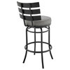 Natya Swivel Counter or Bar Stool in Black Finish and Grey Faux Leather