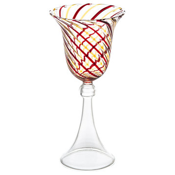 Wine Glasses, Set of 4, Base: Clear, Base: Red/Yellow