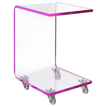 Bowery Hill Modern Acrylic Plastic Snack Table in Pink/Clear