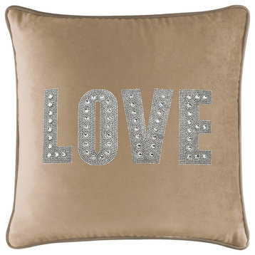 Sparkles Home Love Montaigne Pillow, Champagne Velvet, 16x16"