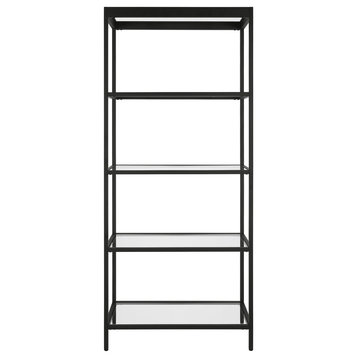 70" Black Metal And Glass Four Tier Etagere Bookcase