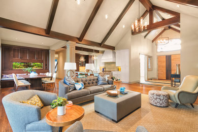 Inspiration for a transitional open concept medium tone wood floor living room remodel in San Francisco
