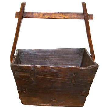 Antique Metal Strap Wood Basket