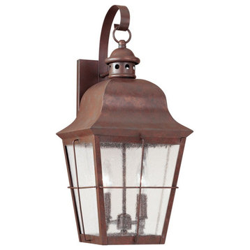 Two Light Outdoor Wall Lantern-Weathered Copper Finish-Clear Seeded Glass