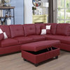 L Shape Sectional Sofa Set with Storage Ottoman, Red, Right Hand Facing Chaise