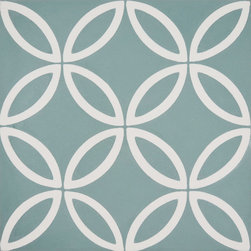 Moroccan Mosaic and Tile House - Amlo Handmade Cement Tile, Green/White, Sample - Wall And Floor Tile
