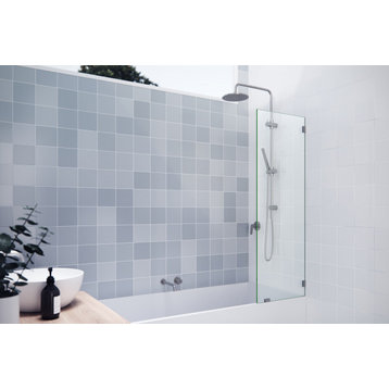 58.25"x21" Frameless Shower Bath Fixed Panel, Brushed Nickel