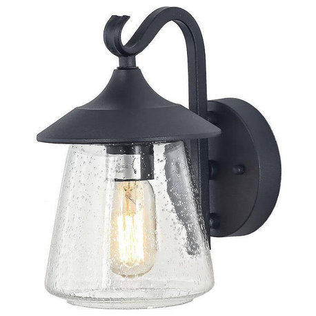 LNC 1-Light Traditional Matte Black Bell Seeded Glass Outdoor Wall Lights