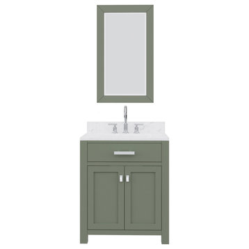 Madison 30 In.Carrara Marble Countertop Vanity with Mirror and Gooseneck Faucet