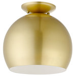 Livex Lighting - Livex Lighting 1 Light Soft Gold Semi-Flush Mount - The clean and crisp Piedmont 1-light globe flush mount makes a contemporary statement with the smooth curve of its soft gold finish shade. A gleaming shiny white finish on the interior of the metal shade brings a refined touch of style. A polished brass finish accent completes the look.