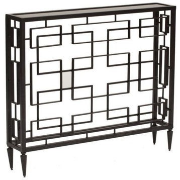 Geometric Open Black Console Table Grid Midcentury Squares Granite Slim