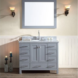 43 inch Single Sink Bathroom Vanity Set Grey Finish, Carrara White Marble Top - Bathroom Vanities And Sink Consoles